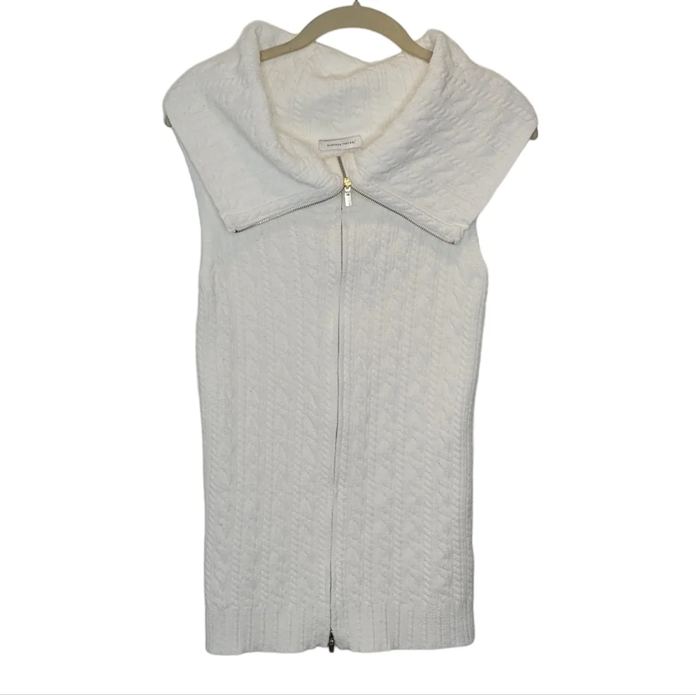 Rebecca Taylor Short Sleeve Cable Zip Sweater S White - Picture 2 of 7